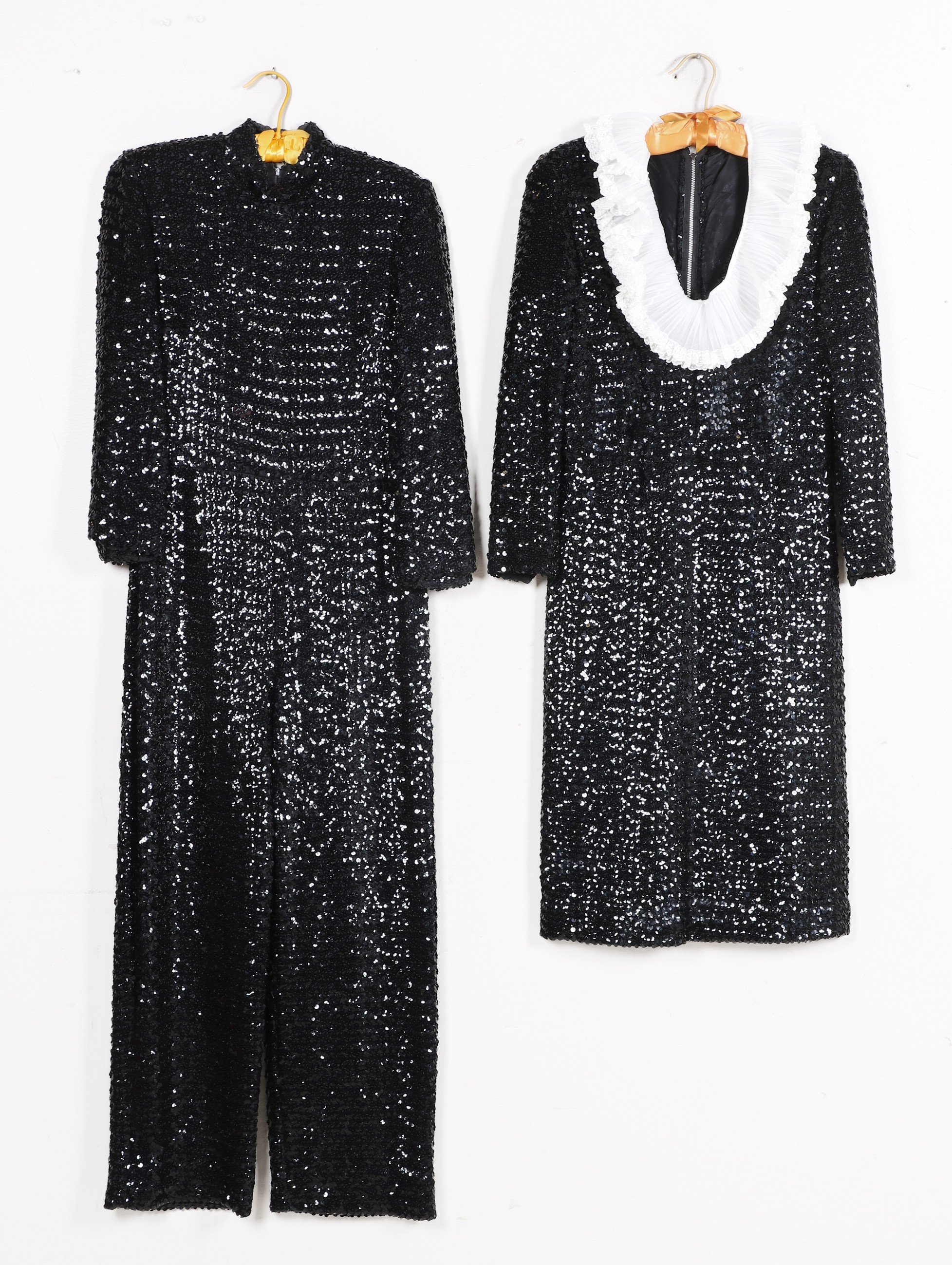 Appraisal: 's black sequin dress and jumpsuit to include long sleeve