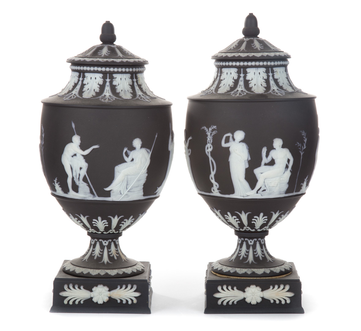 Appraisal: Pair of Wedgwood black and white jasperware urns th century