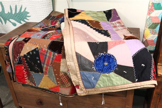 Appraisal: TWO CRAZY QUILTS One having polychrome materials with various names