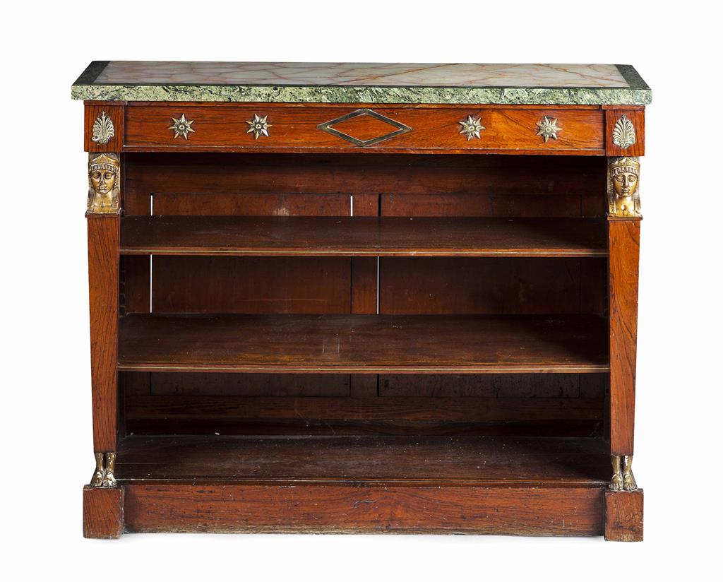 Appraisal: REGENCY MARBLE TOPPED ROSEWOOD AND PARCEL GILT OPEN BOOKCASE EARLY