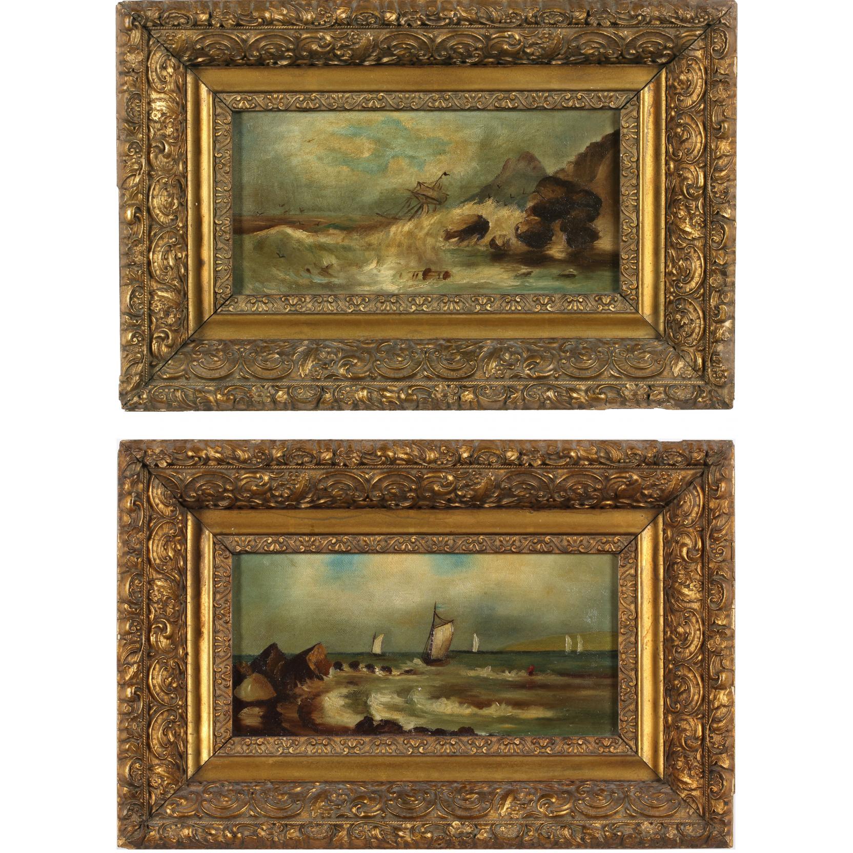 Appraisal: Pair of Maritime Scenes late th century oil on canvas