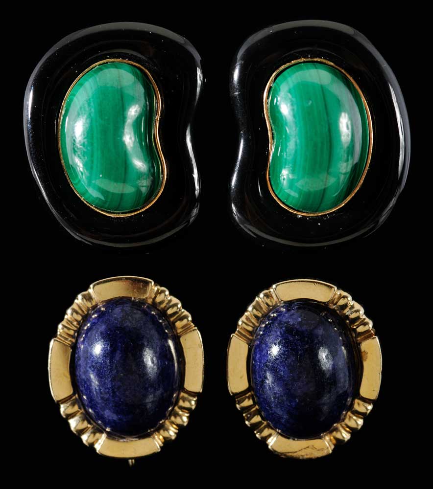 Appraisal: Two Pairs Earrings one pair bean form with onyx background