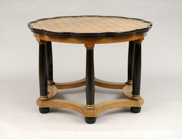 Appraisal: Biedermeier-Style Oak and Ebonized Wood Table with Parquetry Top in