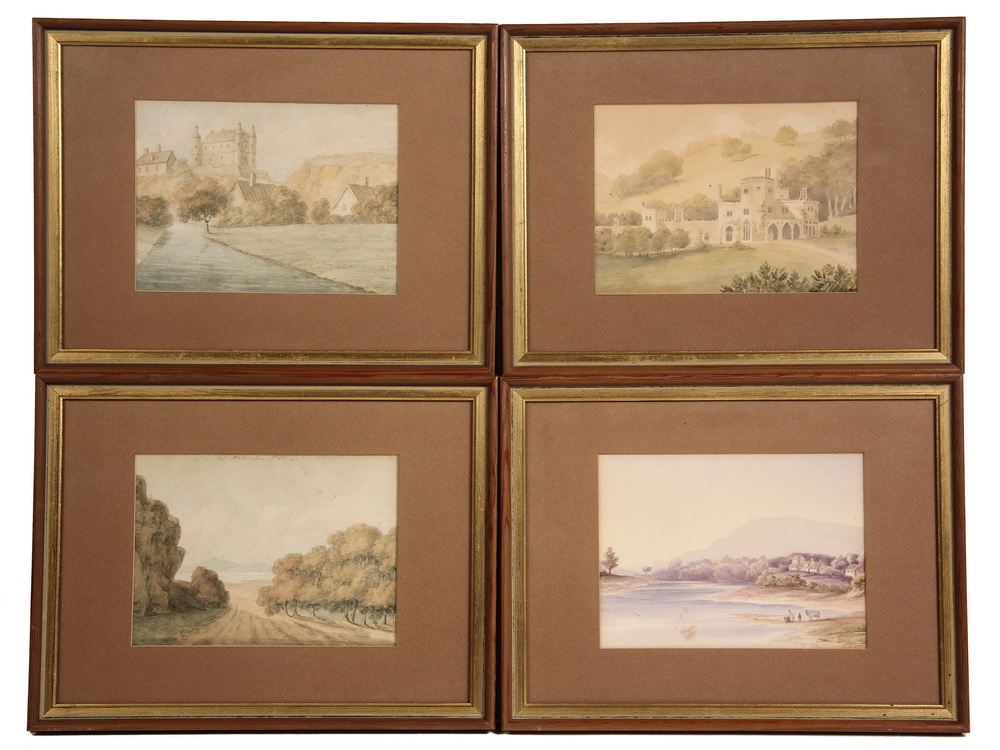 Appraisal: UNSIGNED WATERCOLORS - Two Landmark Manor Homes Two Landscapes th