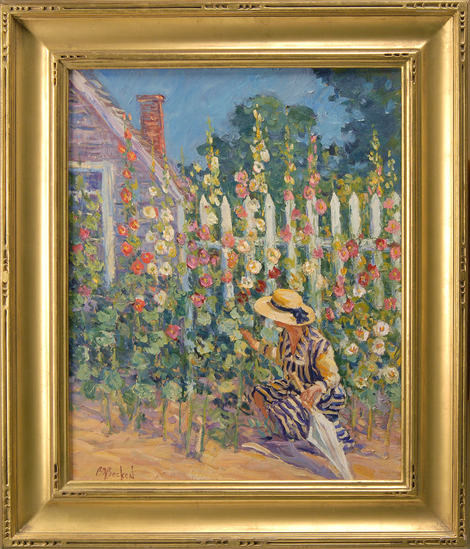 Appraisal: BRIAN A BECKENAmerican -A Siasconset Garden Woman with Hollyhocks Signed