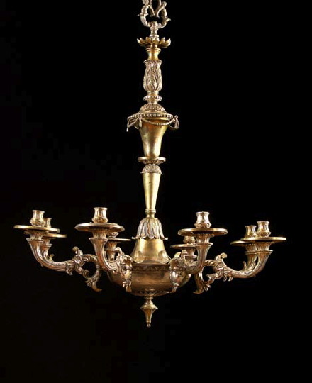 Appraisal: Edwardian Silvered Brass Eight-Light Chandelier first quarter th century in