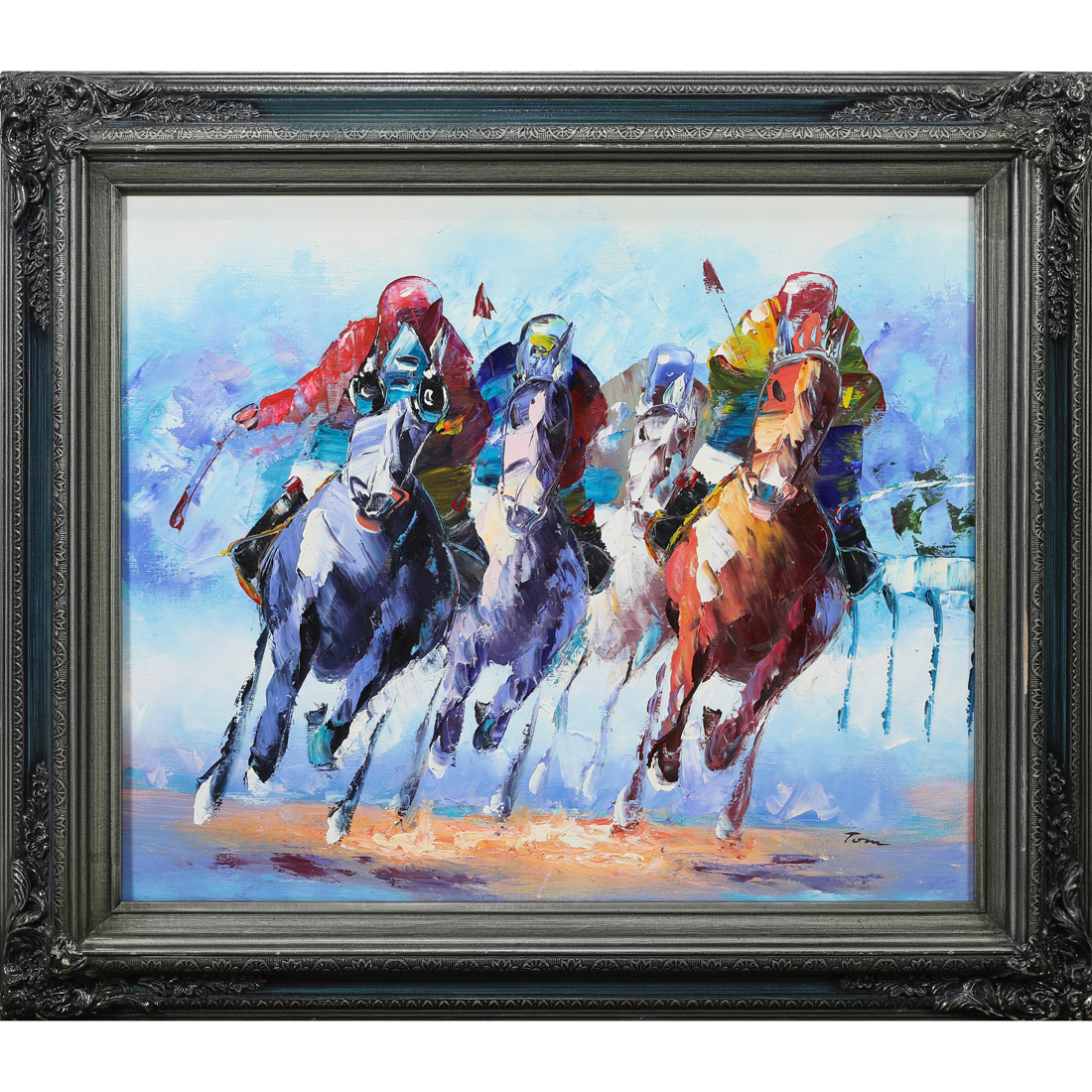 Appraisal: PAINTING AMERICAN SCHOOL American School th century Horse Race acrylic