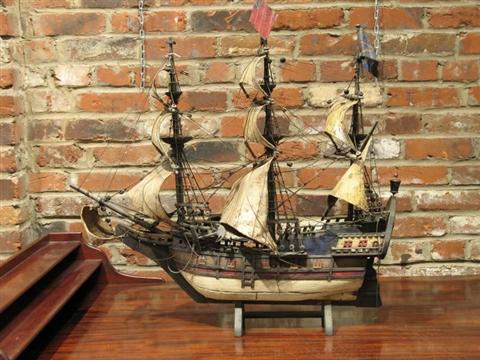 Appraisal: EUROPEAN CARVED WOODEN MODEL SHIP OF WAR Probably late th