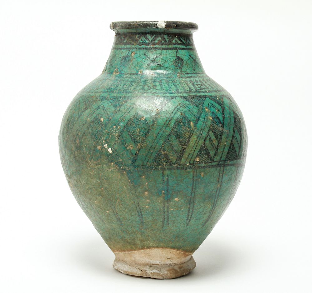 Appraisal: Kashan Turquoise Glazed Stoneware Pottery Vase Kashan Persian Iranian turquoise