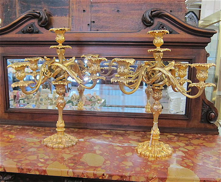 Appraisal: PAIR OF GILT METAL CANDELABRA having five light feature with