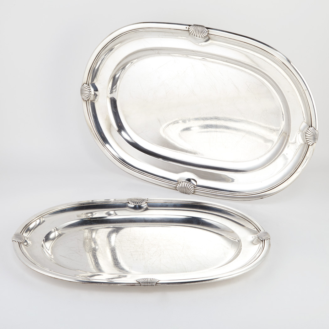 Appraisal: Pair of French Art Deco Silver Graduated Meat Platters Boin-Taburet