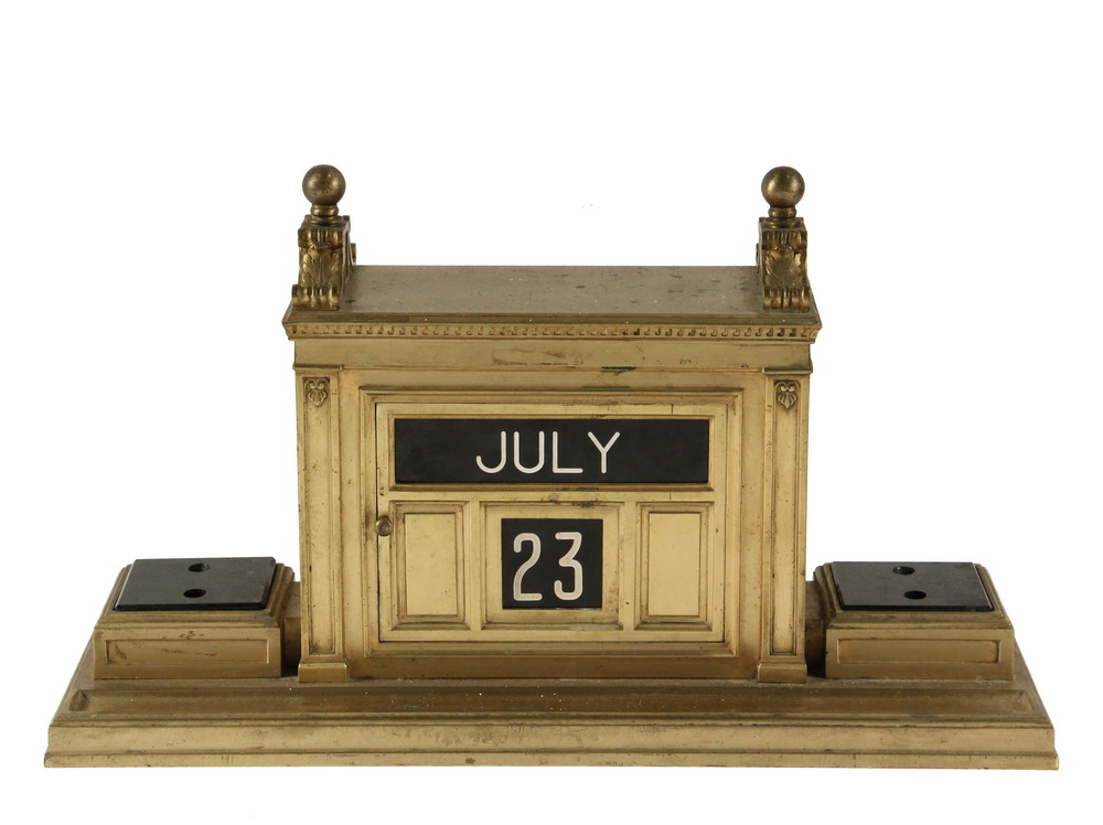 Appraisal: BANK COUNTER PERPETUAL CALENDAR - Vintage 's Gilt Bronze Countertop