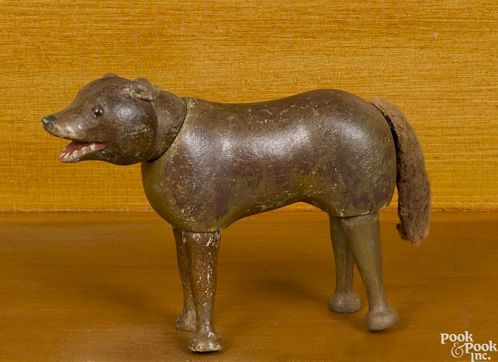 Appraisal: Schoenhut painted wood wolf with a two-part head glass eyes