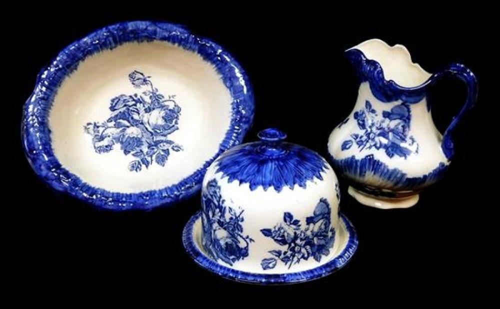 Appraisal: Three pieces of blue transferware stamped Ironstone Staffordshire England to