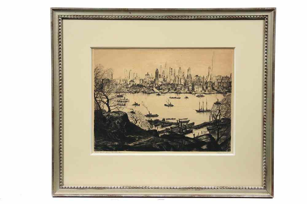 Appraisal: ETCHING - 'New York from Weehawken' by Max Kuehne NY