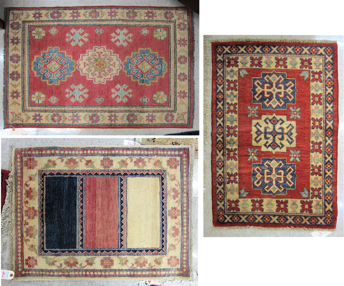 Appraisal: THREE HAND KNOTTED ORIENTAL MATS Pakistani-Persian tribals sizes ' x