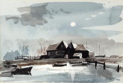 Appraisal: Rowland Hilder - Birdham Tidal Mill by Moonlight signed watercolour