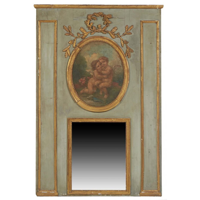 Appraisal: Italian Gilt and Polychromed Beech Trumeau Mirror th c the