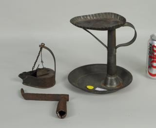 Appraisal: Group Three Early Lighting Items Group of three early lighting