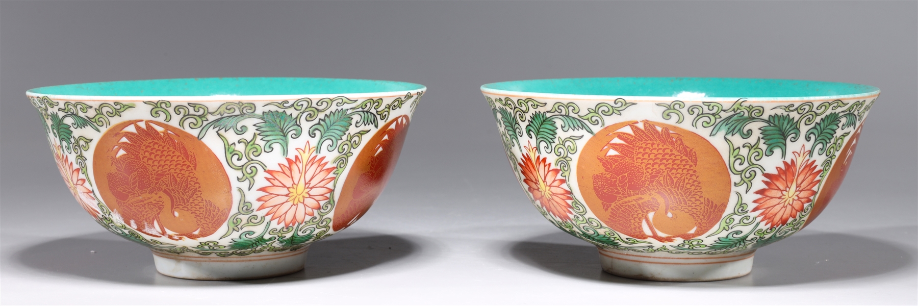 Appraisal: Two Chinese famille verte enameled porcelain bowls with cranes and