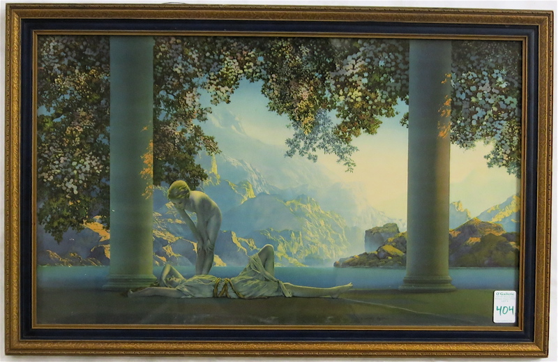 Appraisal: MAXFIELD PARRISH COLOR PRINT Daybreak Image measures x c after