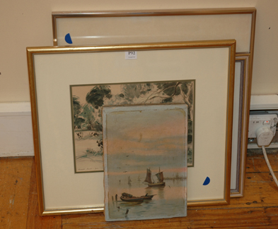 Appraisal: GROUP LOT OF WORKS INCLUDING MALCOM WARNER WATERCOLOUR AND PORT