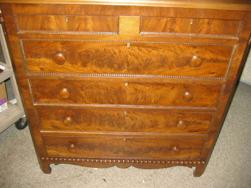 Appraisal: ANTIQUE AMERICAN CHEST OF DRAWERS Burl walnut veneer pair of