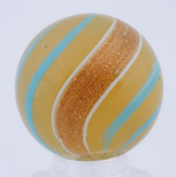 Appraisal: Butterscotch Banded Lutz Marble Opalescent butterscotch base with baby blue