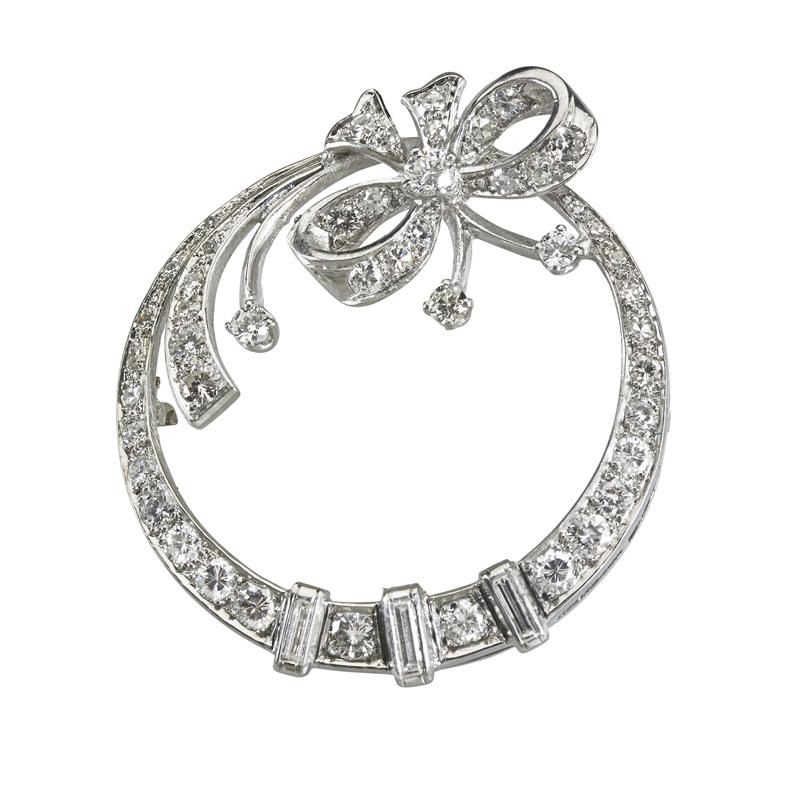 Appraisal: DIAMOND PLATINUM CIRCLE BROOCH Condition Report G-I most VS some