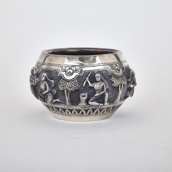 Appraisal: Silver Figural Bowl India Circa The sides decorated with ladies