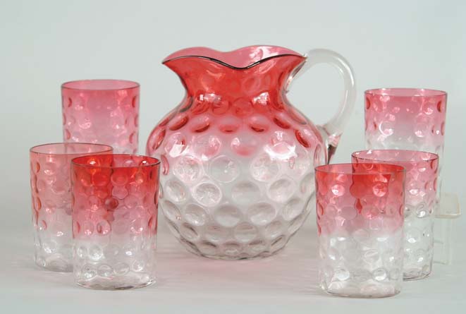 Appraisal: -PIECE RUBINA GLASS WATER SET Coin spot design red to