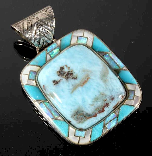 Appraisal: Navajo Chrysocolla Opal Turquoise Pendant RARE Offered for your consideration