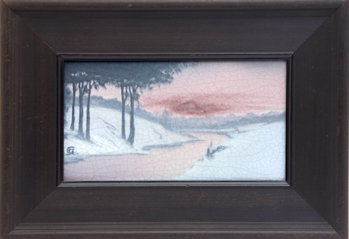 Appraisal: ROOKWOOD Scenic Vellum plaque Winter painted by Sallie Coyne with