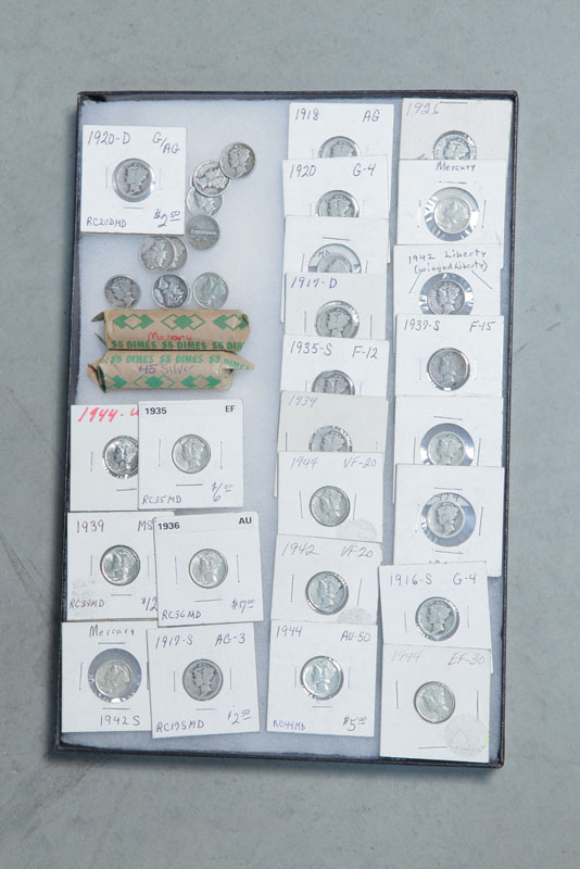 Appraisal: GROUP OF DIMES Eighty-five Mercury dimes assorted dates And forty-five