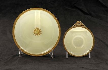 Appraisal: Two French Gilt-Metal Mounted Yellow Opaline Glass Dishes to in