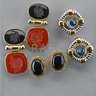 Appraisal: THREE PAIRS EARRINGS FOR PIERCED EARS k yg onyx cabochon