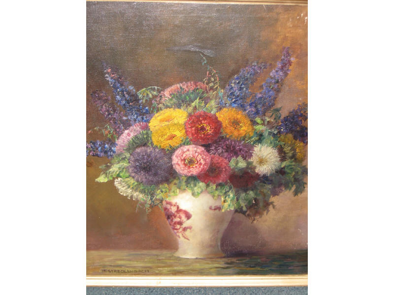 Appraisal: MAX STRECKENBACH GERMAN - STILL LIFE OF ZINNIAS oil on