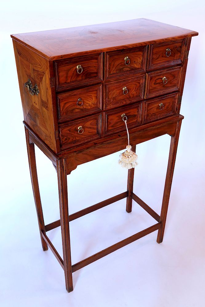 Appraisal: th C English Burlwood Six Drawer Apothecary Chest Exclusive on