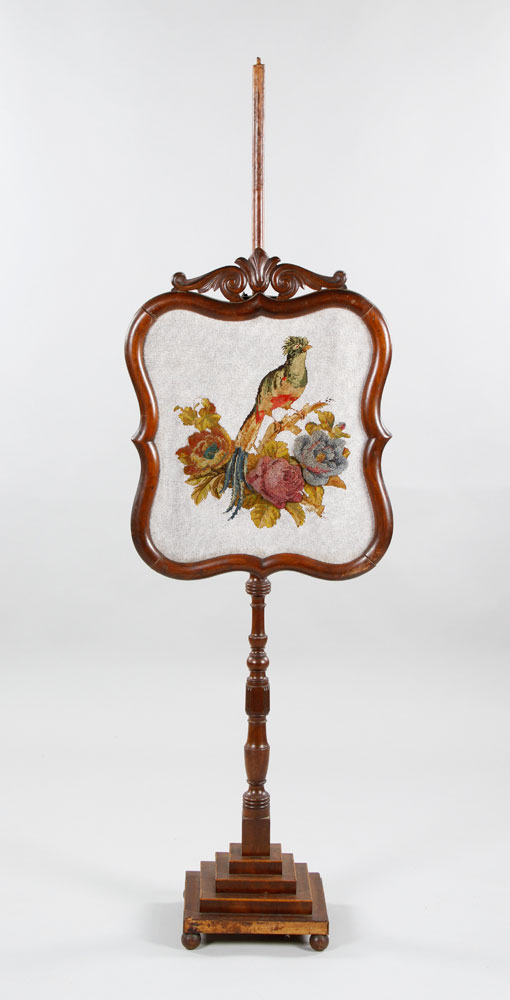 Appraisal: - th C Mahogany and Needlepoint Fire Pole Screen th