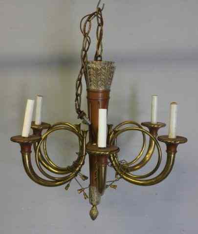 Appraisal: Classical Style Brass and Wood Chandelier With quiver and trumpet