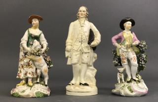 Appraisal: Benjamin Franklin Staffordshire figure h together with two figures as