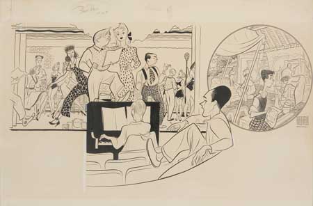 Appraisal: AL HIRSCHFELD Two Weeks With Pay Pen and ink on