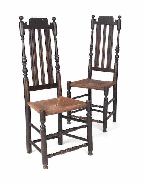 Appraisal: Pair of southeastern Pennsylvania William Mary banister back dining chairs