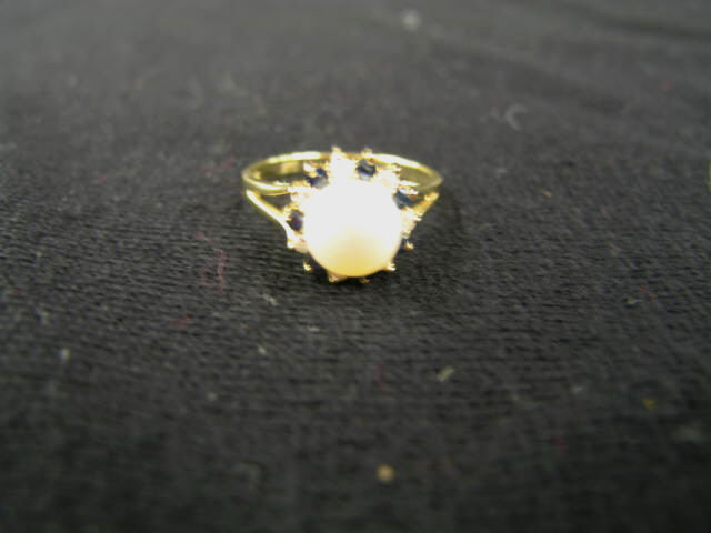 Appraisal: Sapphire Diamond Pearl Ring k yellow gold