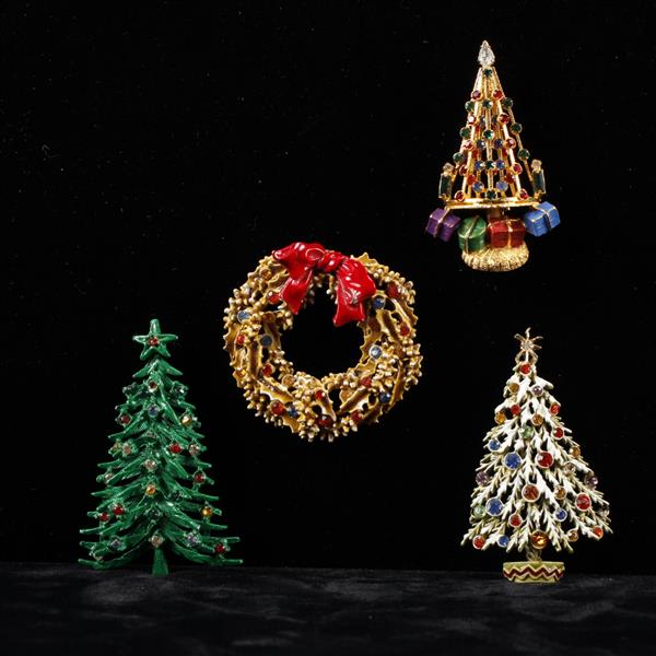 Appraisal: Lot of Rhinestone Christmas Tree Wreath Brooch Pins H