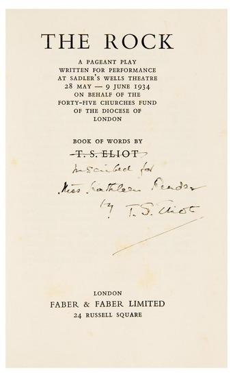 Appraisal: ELIOT T S The Rock London Faber Faber vo Original