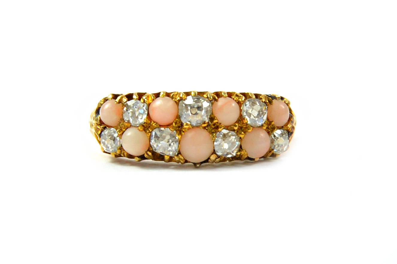 Appraisal: A late Victorian gold and diamond and cabochon coral ring