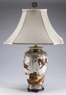 Appraisal: Chinese monkey vase mounted as a lamp h Chinese monkey