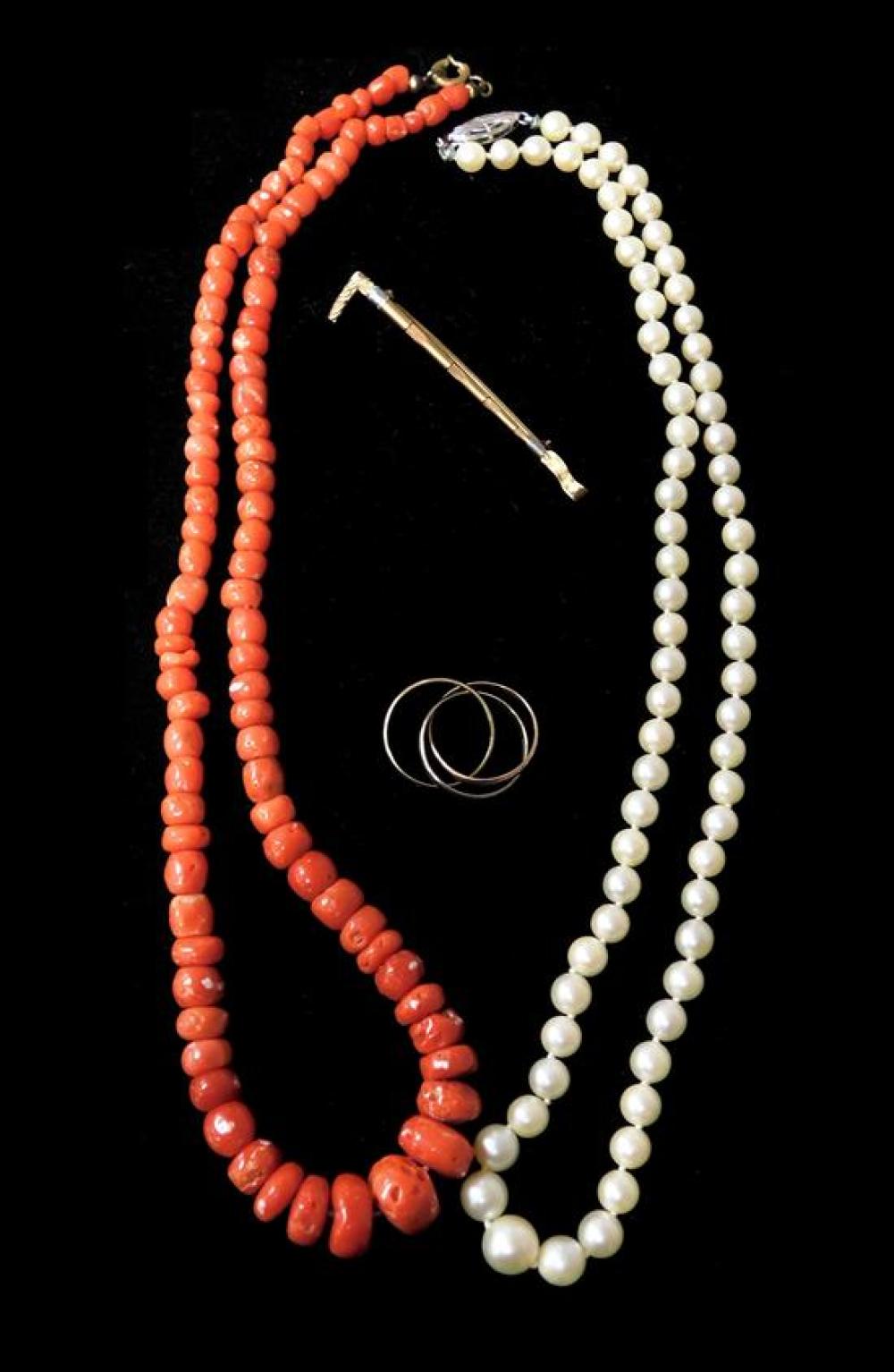 Appraisal: JEWELRY Four pieces of jewelry including pearl necklace with K