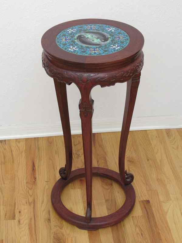 Appraisal: CHINESE STAND WITH CLOISONNE INSERT Carved wood legs with cloisonne